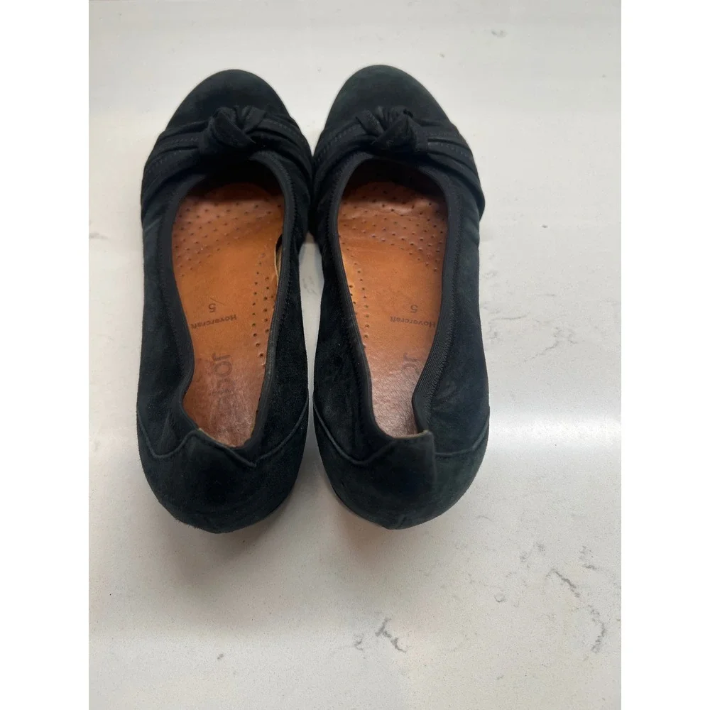 Gabor Hovercraft Black Suede Knotted Bow Ballet Flats Comfort Shoes Womens 7.5